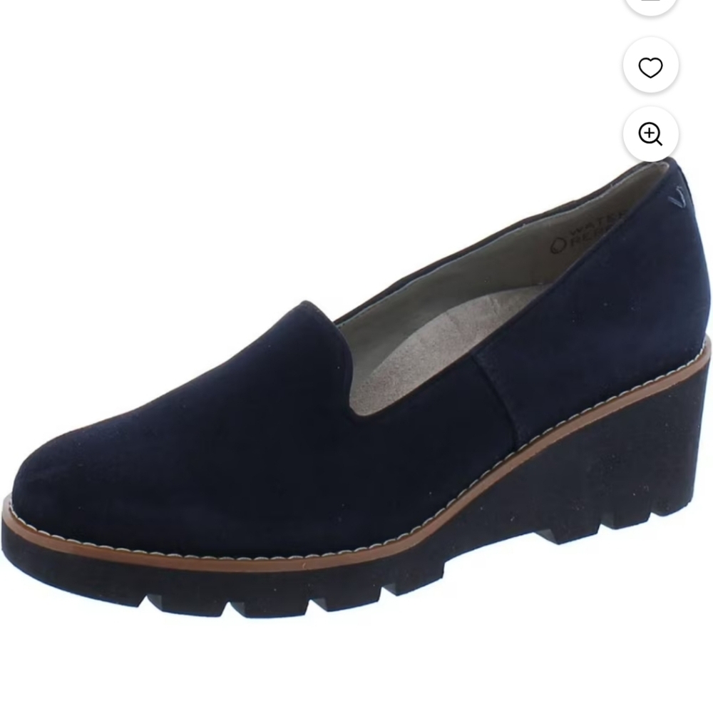 Like NEW Vionic Willa Suede Wedge Slip On Loafer, Navy, Support, Women Size 8.5